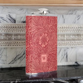 William Morris Red Marigold Pattern met Initiaal Heupfles