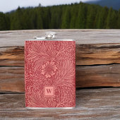 William Morris Red Marigold Pattern met Initiaal Heupfles