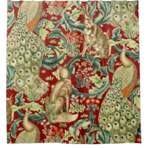 William Morris Red Pattern Douchegordijn
