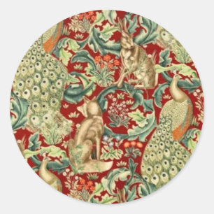 William Morris Red Pattern Forest Ronde Sticker