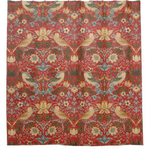 William Morris Red Strawberry Thief Douchegordijn