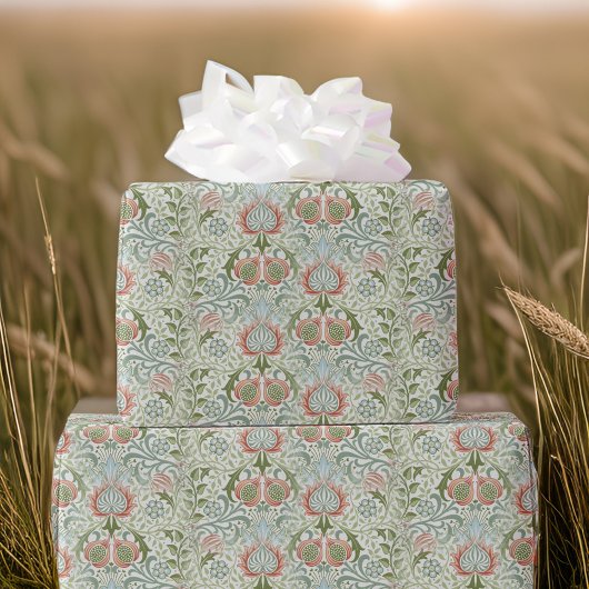William Morris remixte groene rode Perzische bloem Cadeaupapier