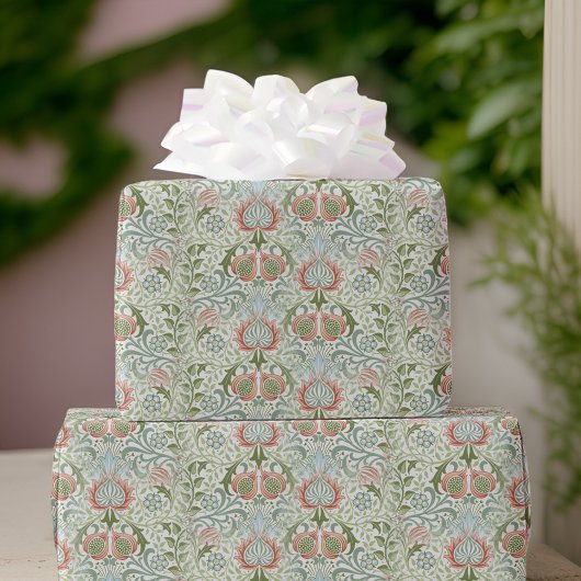 William Morris remixte groene rode Perzische bloem Cadeaupapier