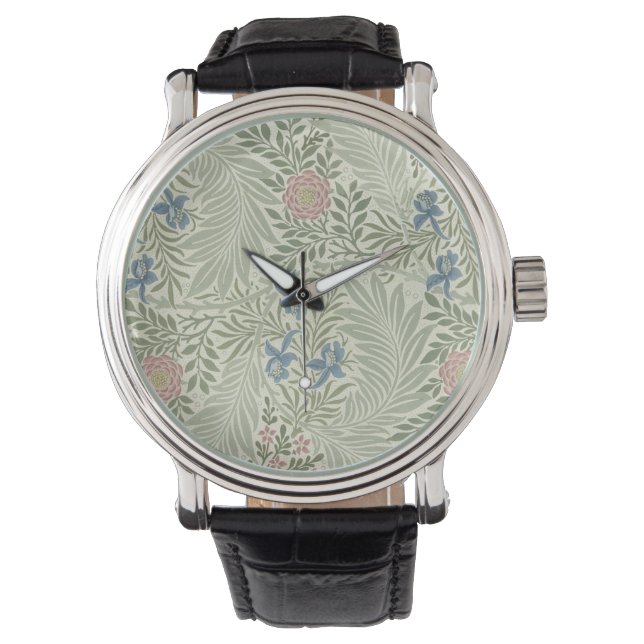 William Morris Ridderspoor Bloemig Behang Horloge (Voorkant)