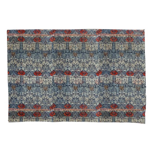 William Morris Rode Bloemen Tulp en Roos Kussensloop (Voorkant-Links)