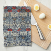 William Morris  Rode Bloemen Tulp en Roos Theedoek (Quarter Fold)