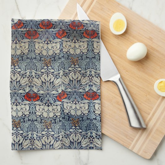 William Morris  Rode Bloemen Tulp en Roos Theedoek (Quarter Fold)