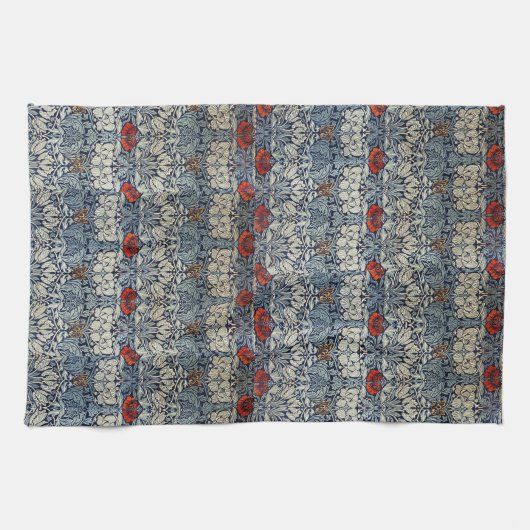 William Morris  Rode Bloemen Tulp en Roos Theedoek (Horizontaal)