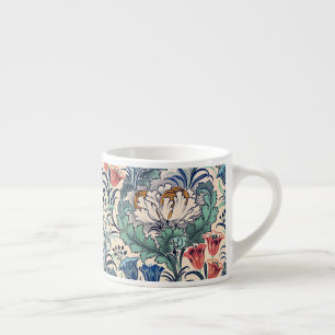 William Morris Rood Blauw Blauwgroen Bloempatroon Espresso Kop