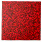 William Morris  rood bloemmotief Tegeltje (Voorkant)