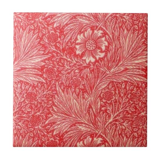 William Morris, rood, bloempatroon, art nouveau, c Tegeltje (Voorkant)