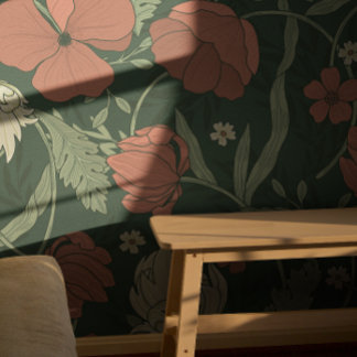 William Morris rood bloempatroon Behang