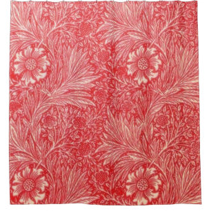 William Morris, rood, bloempatroon, Victoriaans, a Douchegordijn