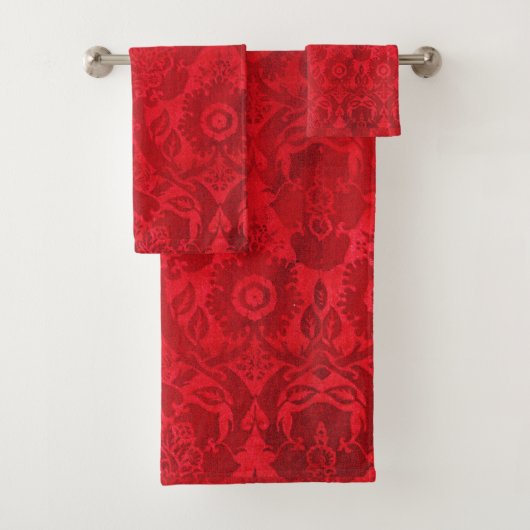 William Morris rood gestempeld fluwelen patroon Bad Handdoek (Insitu)