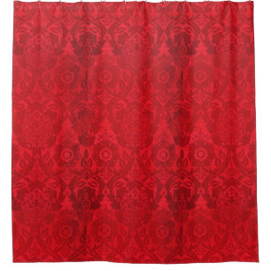 William Morris  rood gestempeld fluwelen patroon Douchegordijn