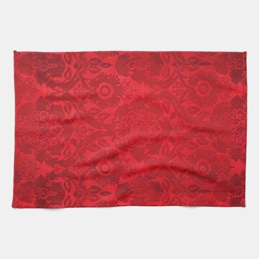 William Morris  rood gestempeld fluwelen patroon Theedoek (Horizontaal)