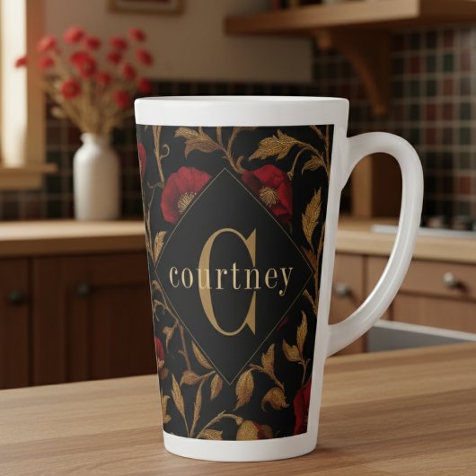 William Morris Rood Goud Klaproos Monogram Recept Latte Mok