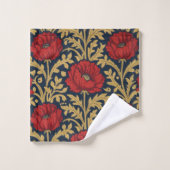 William Morris Rood Gouden Klaprozen Bloempatroon  Bad Handdoek (Wasdoekje)