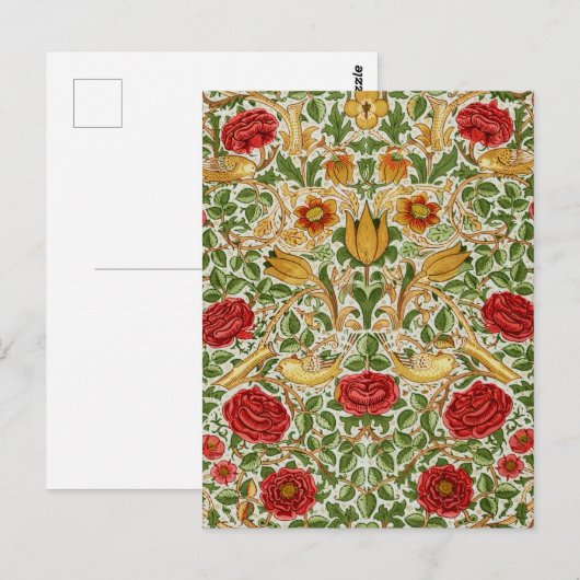 William Morris Roos & Birds Chintz Rood Briefkaart (Voorkant / Achterkant)
