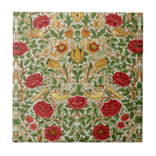 William Morris Roos & Birds Chintz Rood Tegeltje