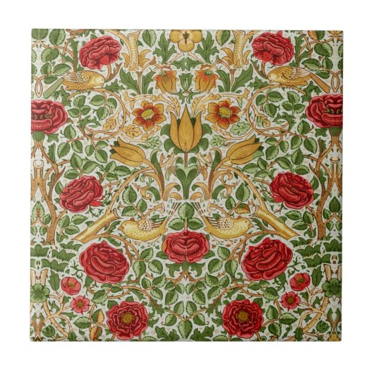 William Morris Roos & Birds Chintz Rood Tegeltje (Voorkant)
