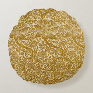 William Morris Roos en Distel Bloem Goud Rond Kussen