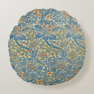 William Morris Roos en Distel Bloemmotief Blauw Rond Kussen