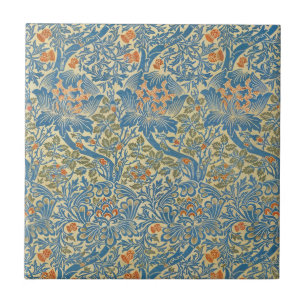 William Morris Roos en Distel Bloemmotief Blauw Tegeltje