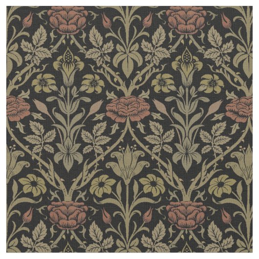 William Morris  Roos en Lily Pattern Stof (Close Up)