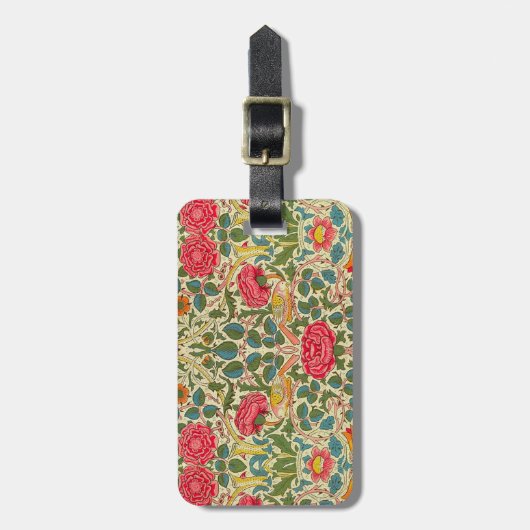 William Morris Roos Floral Chintz Pink Bagagelabel (Voorkant verticaal)