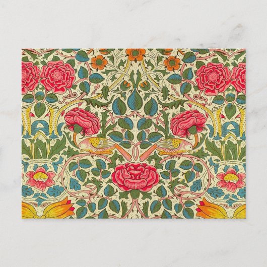 William Morris Roos Floral Chintz Pink Briefkaart (Voorkant)