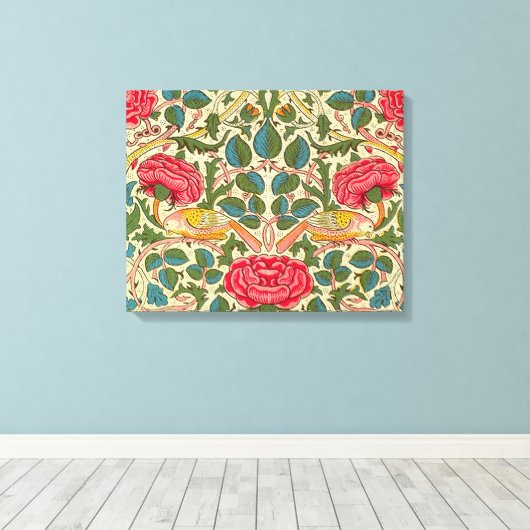 William Morris Roos Floral Chintz Pink Canvas Afdruk (Insitu (Houten vloer))