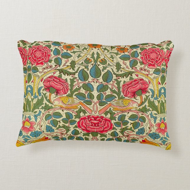 William Morris Roos Floral Chintz Pink Decoratief Kussen (Achterkant)