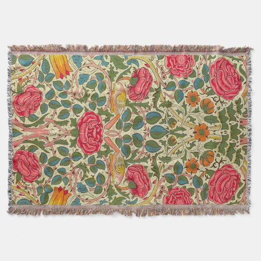 William Morris Roos Floral Chintz Pink Deken (Voorkant)