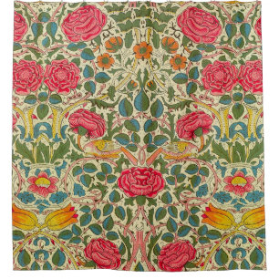 William Morris Roos Floral Chintz Pink Douchegordijn