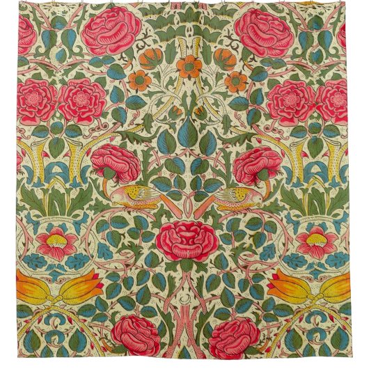 William Morris Roos Floral Chintz Pink Douchegordijn (Voorkant)