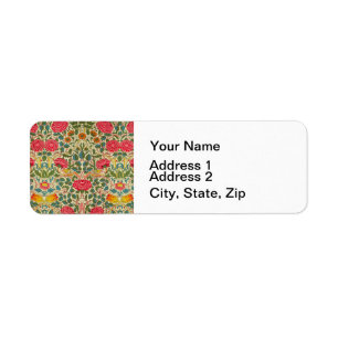 William Morris Roos Floral Chintz Pink Etiket