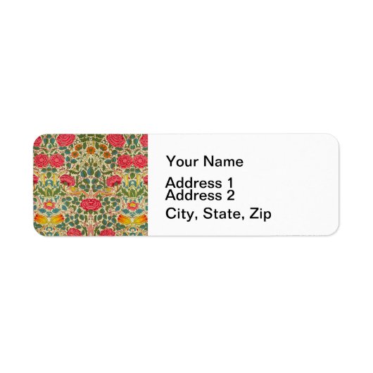 William Morris Roos Floral Chintz Pink Etiket (Voorkant)