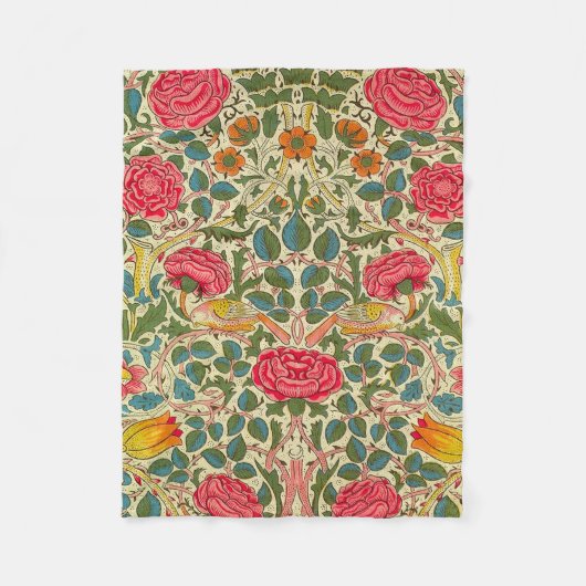 William Morris Roos Floral Chintz Pink Fleece Deken (Voorkant)