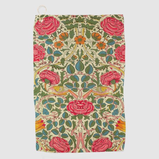 William Morris Roos Floral Chintz Pink Golfhanddoek (Voorkant)