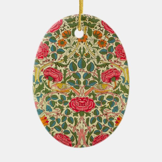 William Morris Roos Floral Chintz Pink Keramisch Ornament (Voorkant)