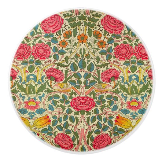 William Morris Roos Floral Chintz Pink Keramische Knop (Voorkant)