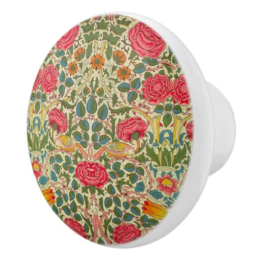 William Morris Roos Floral Chintz Pink Keramische Knop (Rechts)