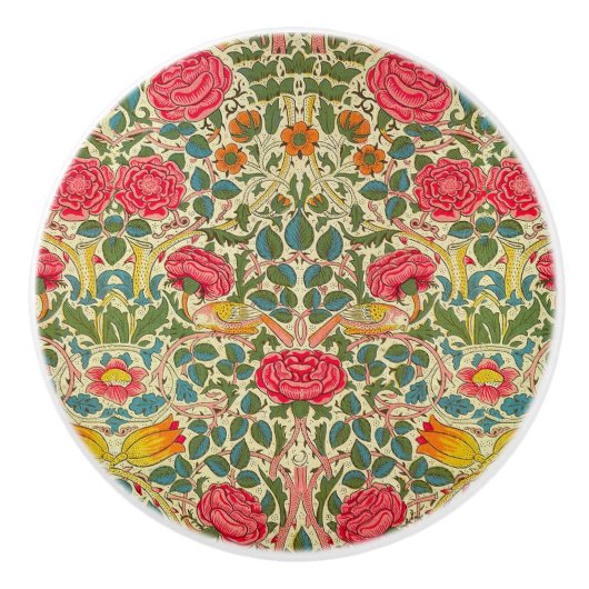 William Morris Roos Floral Chintz Pink Keramische Knop (Voorkant)
