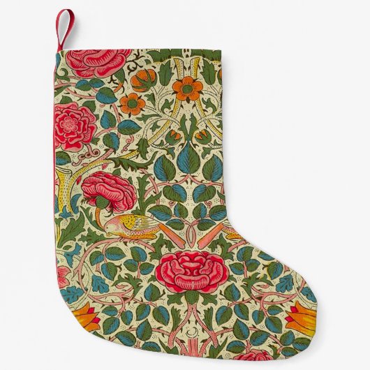 William Morris Roos Floral Chintz Pink Kleine Kerstsok (Voorkant)