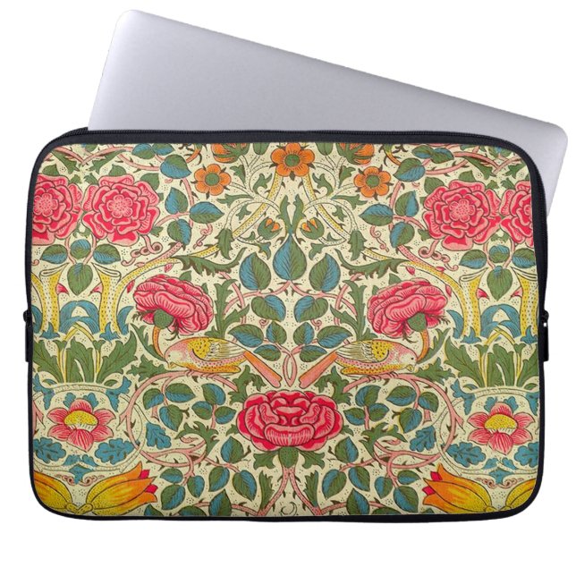 William Morris Roos Floral Chintz Pink Laptop Sleeve (Voorkant)