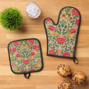 William Morris Roos Floral Chintz Pink Ovenwant & Pannenlap Set