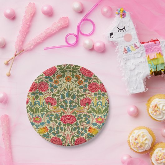 William Morris Roos Floral Chintz Pink Papieren Bordje (Feest)