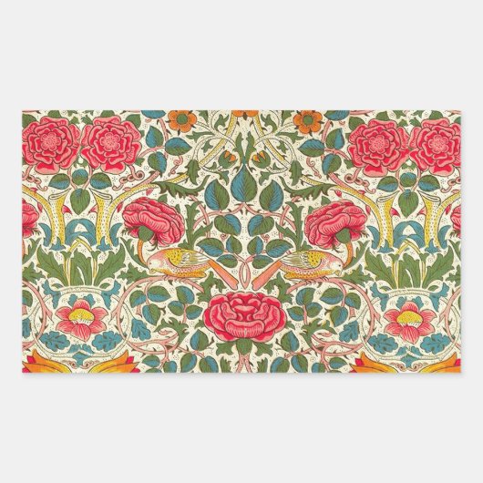 William Morris Roos Floral Chintz Pink Rechthoekige Sticker (Voorkant)