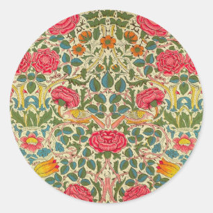 William Morris Roos Floral Chintz Pink Ronde Sticker